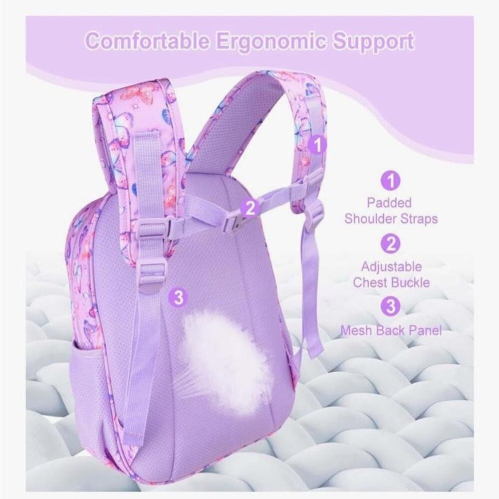 NWOT Purple & Pink Butterfly Print Kids 3-8 years old Backpack - Picture 4 of 13